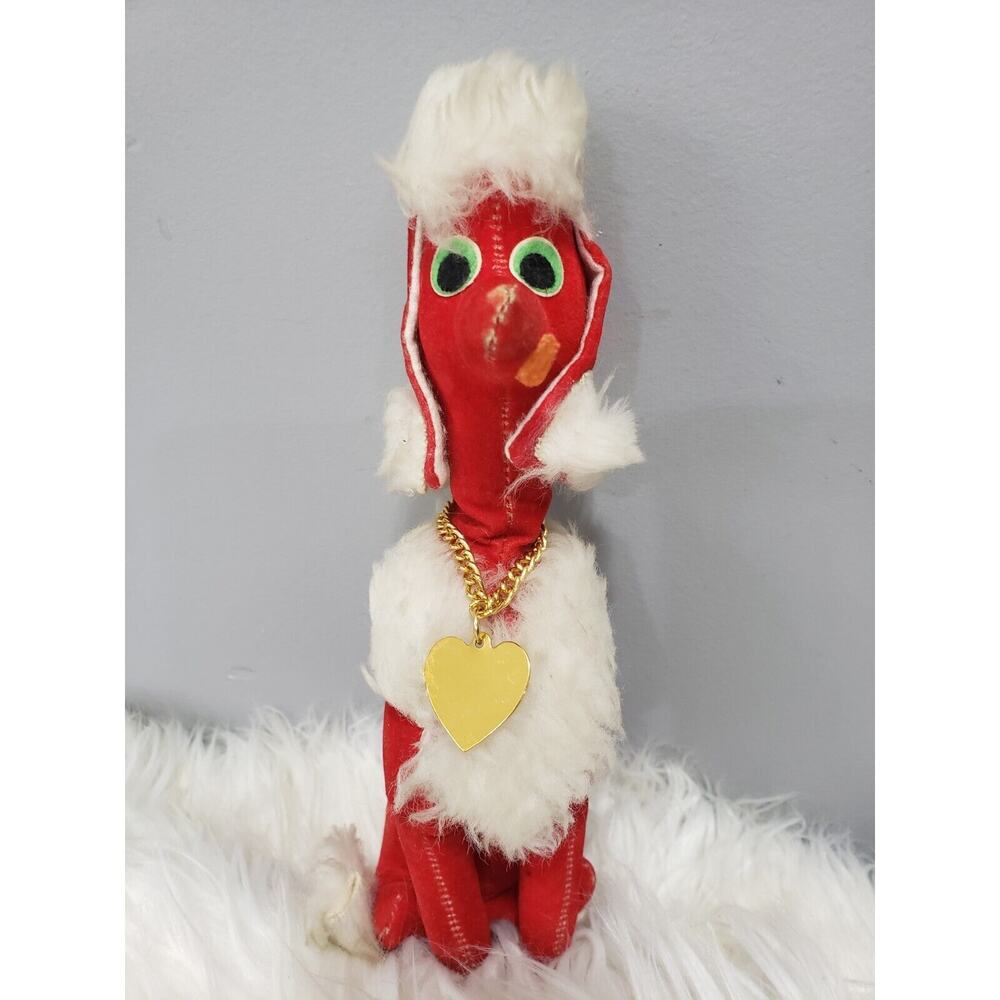 Vintage‎ HERMAN PECKER & CO. Red Velvet Poodle Dog Wood Chip Fill -JAPAN